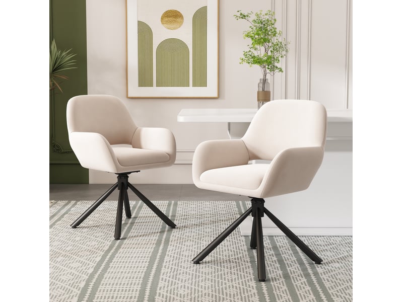  Chaise de salle à manger pivotante avec accoudoirs, lot de 4, design moderne en velours et métal beige  - Conforama B