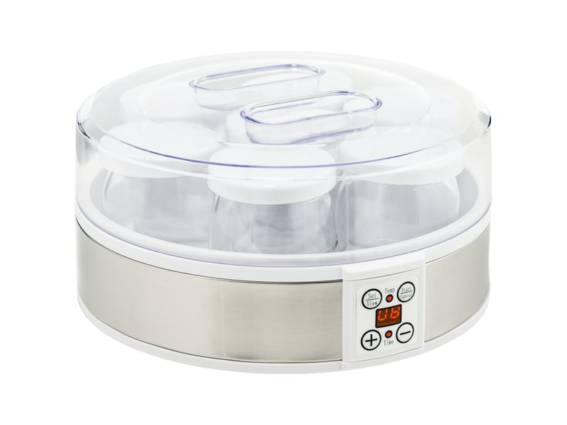  Yaourtière 7 pots de 180ml machine à yaourt électrique en acier inoxydable thermostat réglable blanc 24 x 24 x 13 cm  - Conforama B
