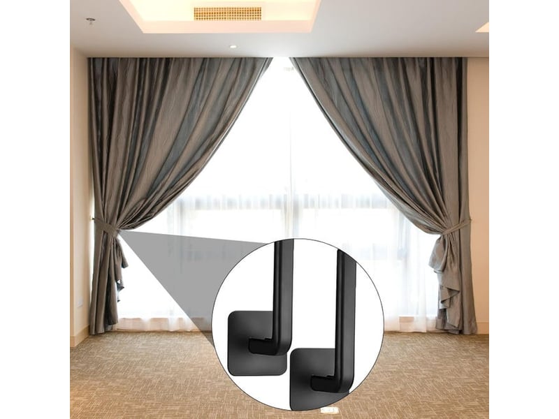  Lot de 2 embrasses de rideaux, sans perçage, attaches décoratives, crochets noirs en forme HRC0003589LY - Conforama E