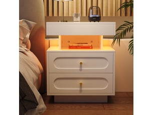 Table de chevet led avec 2 tiroirs et rangement ouvert 100x40x60 cm blanc homvra