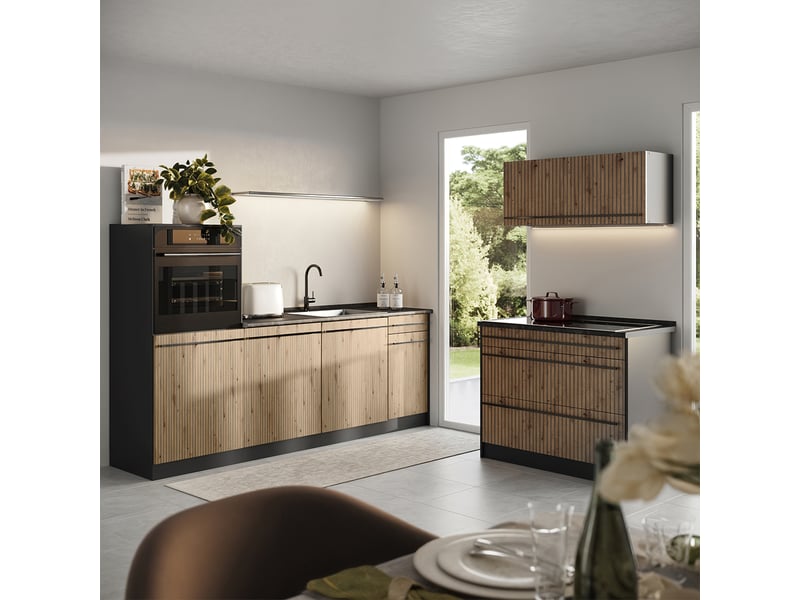  Vicco cuisine, chêne artisananthracite, 220cm plan de travail anthracite  - Conforama C