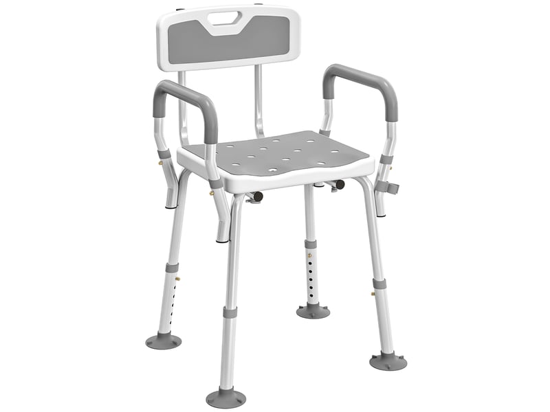 Tabouret de douche ergonomique avec hauteur réglable et pieds antidérapants 56,5 x 53,5 x 87 cm blanc et gris - Conforama A