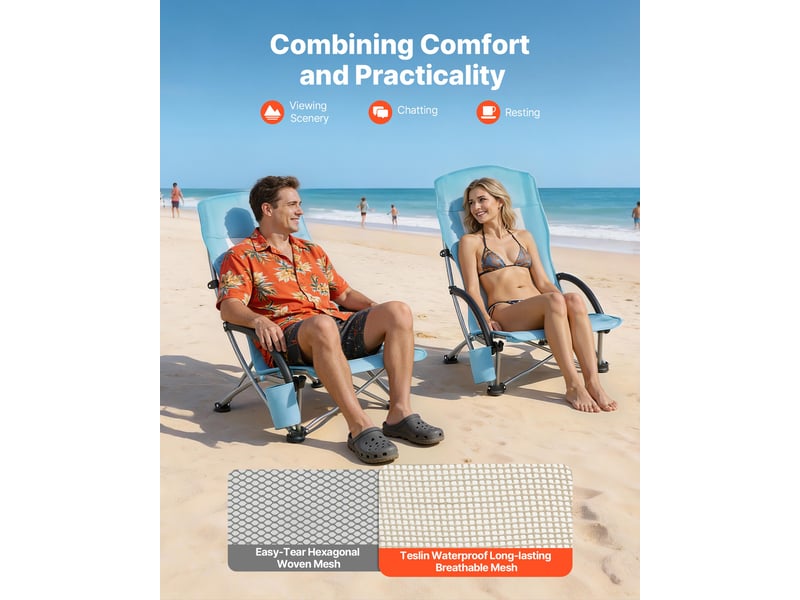 Vevor chaise de camping pliante et portable, fauteuil pliable camping a dossier haut, pour pique-nique randonnee peche en plein air, charge 150 kg, avec porte-gobelet et sac de transport, bleu - Conforama E