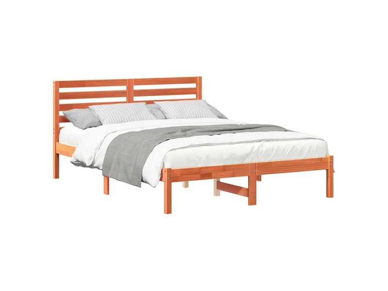  Lit double- lit adulte -  cadre de lit avec tête de lit brun  135 x 190 cm pin massif  - Conforama A