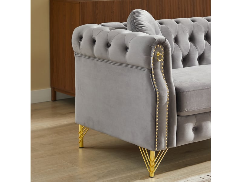  Canapé 3+2 places en velours gris avec pieds métalliques dorés  - Conforama E