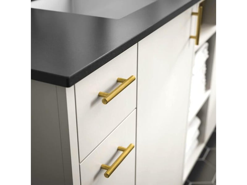  Poignée en acier inoxydable et laiton poli de 160 mm, poignée pour cuisine, salle de bain, chambre à coucher et bureau  - Conforama E