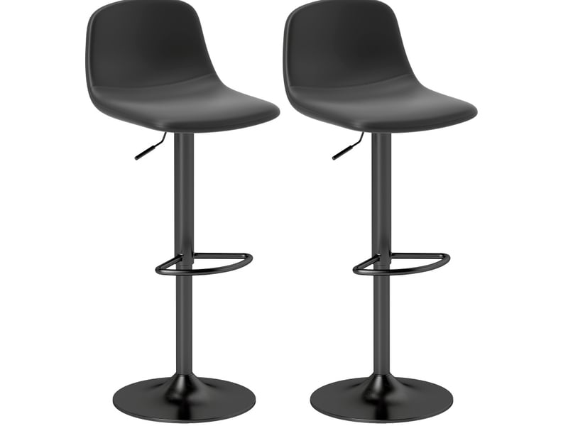 Tabouret de bar pivotant réglable en hauteur avec dossier et repose-pied, lot de 2 en cuir synthétique noir - Conforama A