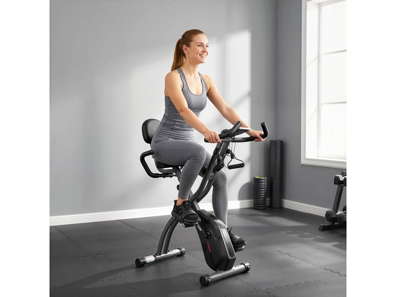  Vélo d'exercice pliable 3-en-1 avec bandes de résistance, application bluetooth, résistance magnétique à 8 niveaux, écran lcd  - Conforama C