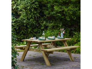 Axi  | julie table de pique nique en bois classic 177 x 154 x 74 cm | couleur naturelle, bois d'epicéa | table picnic 6 personnes | table de pique nique au design classique, bancs intégrés et pliables