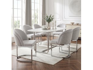 Lot de 6 chaises de salle à manger avec dossier double et pieds en métal galvanisé, tissu chenille gris clair et argenté