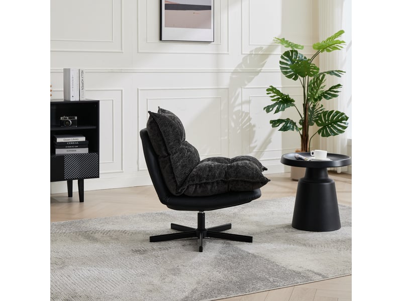 Fauteuil relax pivotant 360° gris foncé, dossier réglable 3 positions, chenille et pu - Conforama D