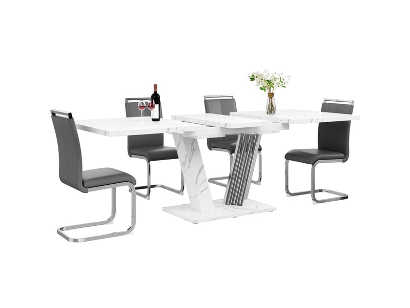  Ensemble de salle à manger 120x80x76 cm extensible mdf blanc gris  - Conforama A