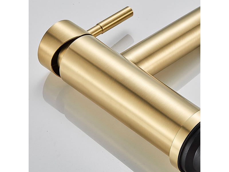  Robinet de salle de bain ou de cuisine en acier inoxydable brossé (finition or) – mitigeur monocommande eau chaudefroide, montage sur plan Washbasin faucet - Conforama E