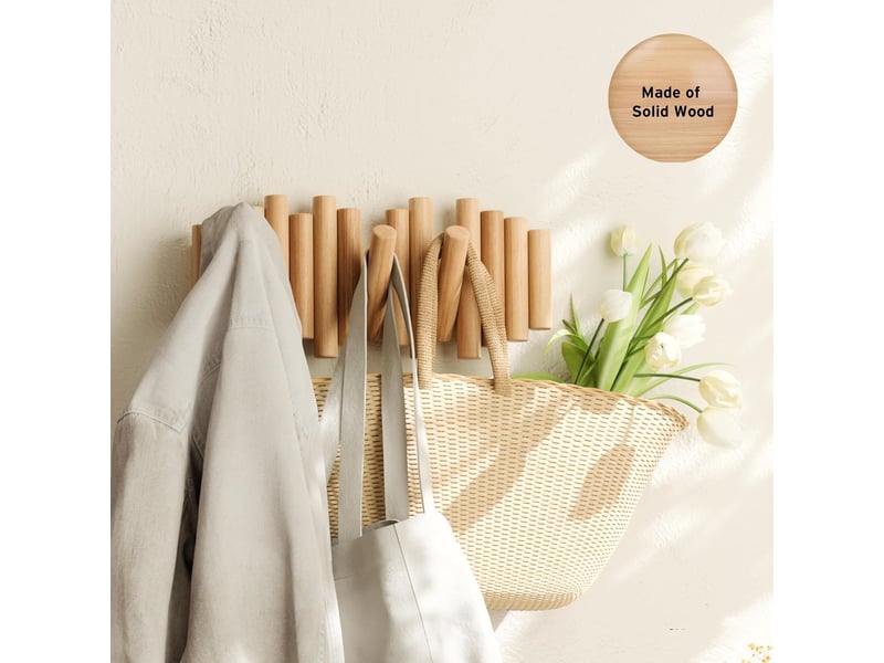 Patère murale 6 crochets en bois naturel – l37cm  - Conforama D