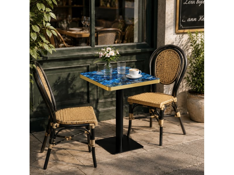  Table à manger carrée, 60x60x74 cm, effet marbre salle à manger et pratique, plateau mdf, piètement métal, coloris bleu  - Conforama B