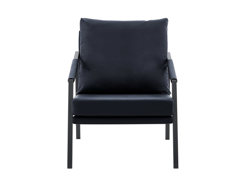  Fauteuil lounge moderne, similicuir noir rembourré, structure métal noir, style industriel  - Conforama A