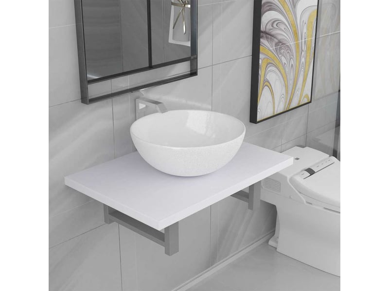  Meuble de salle de bain, armoire salle de bain en deux pièces céramique blanc cf65434  - Conforama B