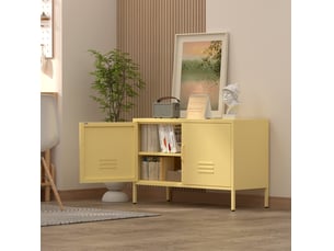 Armoire de rangement 100 x 40 x 65 cm jaune en métal, 2 portes, étagères réglables et passe-câbles
