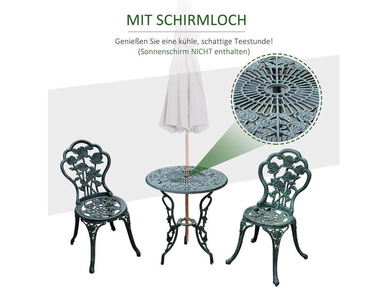  Ensemble bistro de jardin 60x60x69 cm style ancien métal vert  - Conforama E