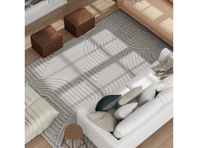  Tapis salon 160 x 120 cm, tapis à poils épais géométrique, gris, moelleux et antidérapant  - Conforama W