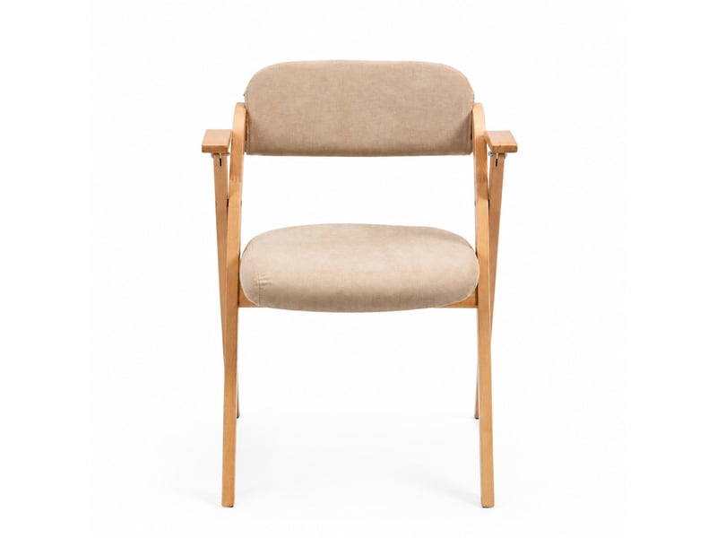  Lot de 2 chaises de salle à manger pliantes 52,5x60x79 cm, accoudoirs, assises rembourrées, bois, empilables, kaki  - Conforama A