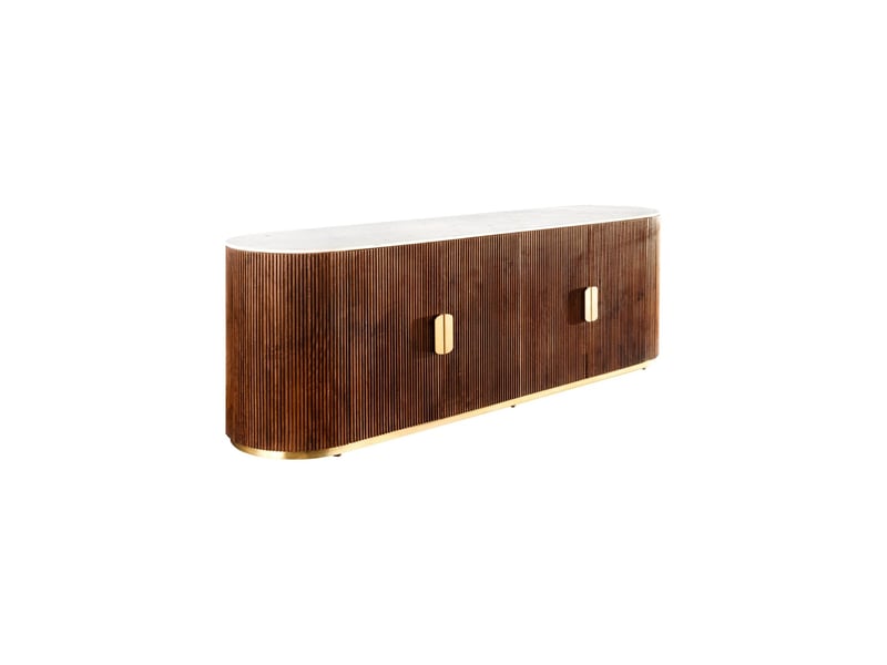  Buffet orion 170 cm en bois massif de manguier – plateau en marbre blanc, 4 portes et métal doré  - Conforama A