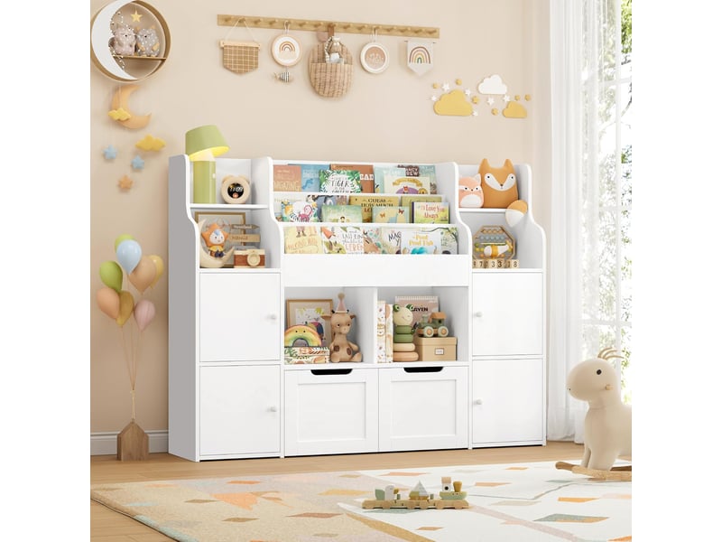  Meuble de rangement enfant bibliothèque enfant 122x30x100cm blanc  - Conforama B