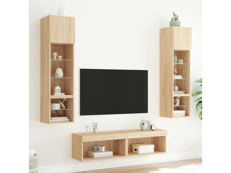  Unités murales tv avec led 6 pcs chêne sonoma bois d'ingénierie shl53008  - Conforama C
