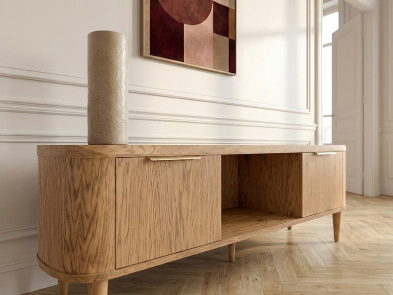 Bobochic meuble tv 2 portes 180 cm mazargues placage chêne massif marron clair MAZARGUES - Conforama D