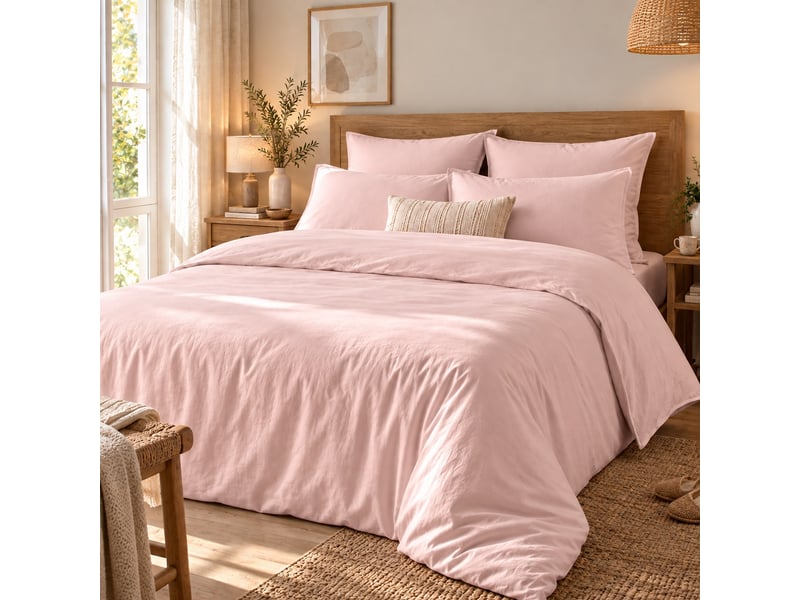  Parure de lit 220x240 cm bambou métis rose PD23203 - Conforama D