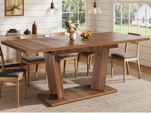 Table de salle à manger extensible 120-160×80×76cm, avec patins antidérapants réglables, moderne, noyer