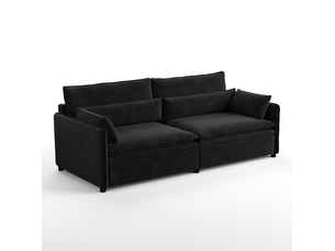 Canapé droit convertible REDOM  3 places Tissu noir avec coffre de rangement