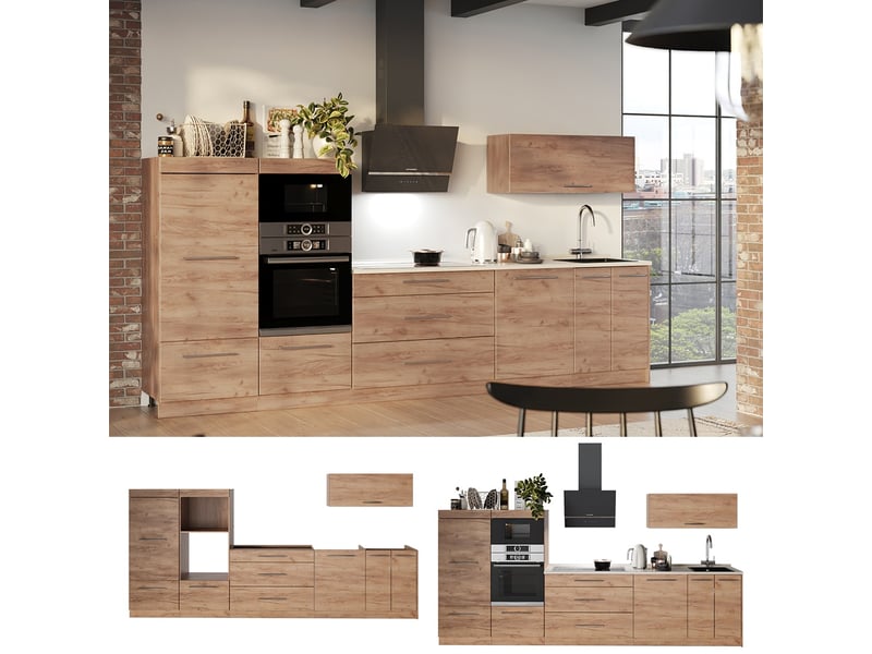  Vicco cuisine, chêne de force doréchêne de force doré, 340cm, pt anthracite  - Conforama D