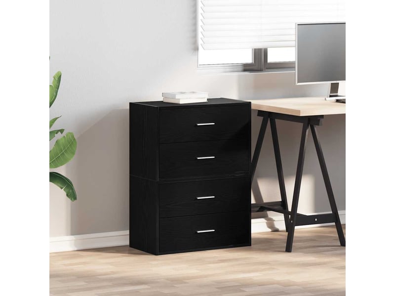  Lot de 2 armoire à tiroirs, commode avec 4 tiroirs chêne noir bois d'ingénierie  - Conforama C