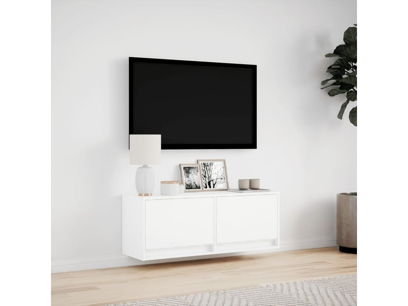  Meuble tv - banc tv - meuble de rangement mural avec lumières led blanc 100x31x35 cm  - Conforama D