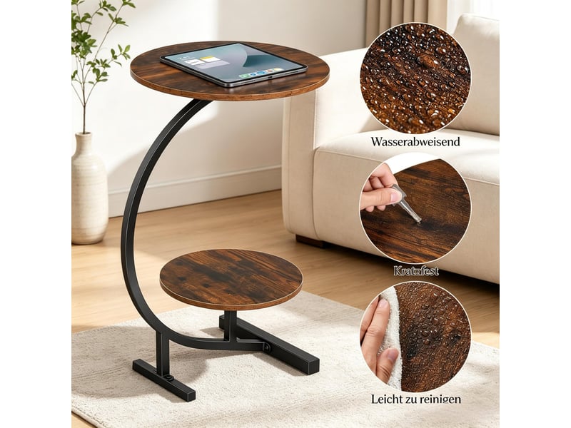 Table d’appoint,31x30x66 cm,2 niveaux,mdf et métal,marron rustique - Conforama E