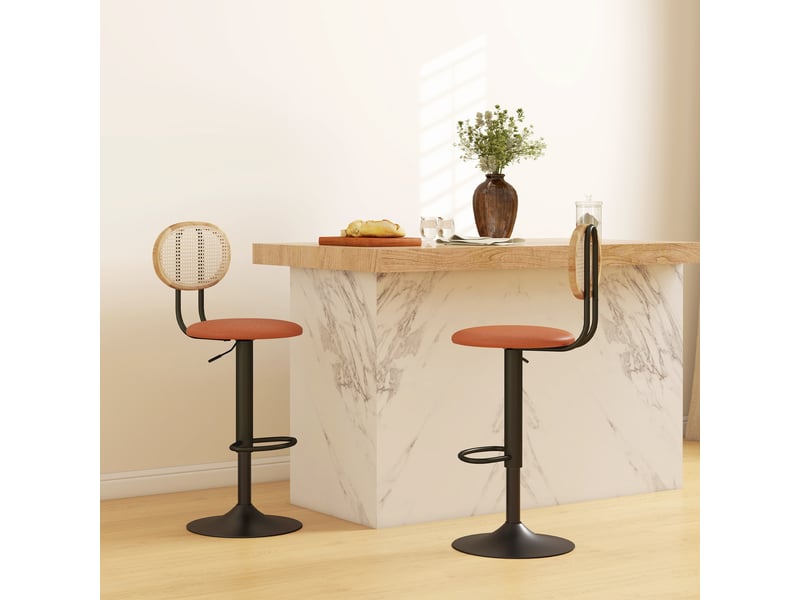  Lot de 2 tabourets de bar chaises de bar hauteur réglable avec dossier en rotin et repose-pieds, marron  - Conforama C