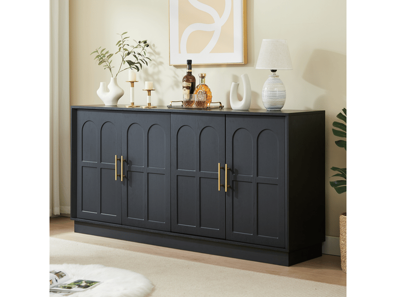 Buffet, 169 × 40 × 80 cm, meuble de rangement à 4 portes, pour le salon, la cuisine, la salle à manger, noir - Conforama D