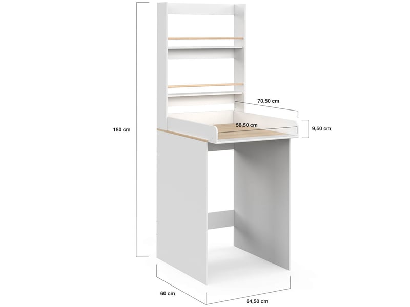  Table à langer évolutive ambre dessus machine à laver façon hêtre et blanc 2 étagères et plan à langer amovible  - Conforama E