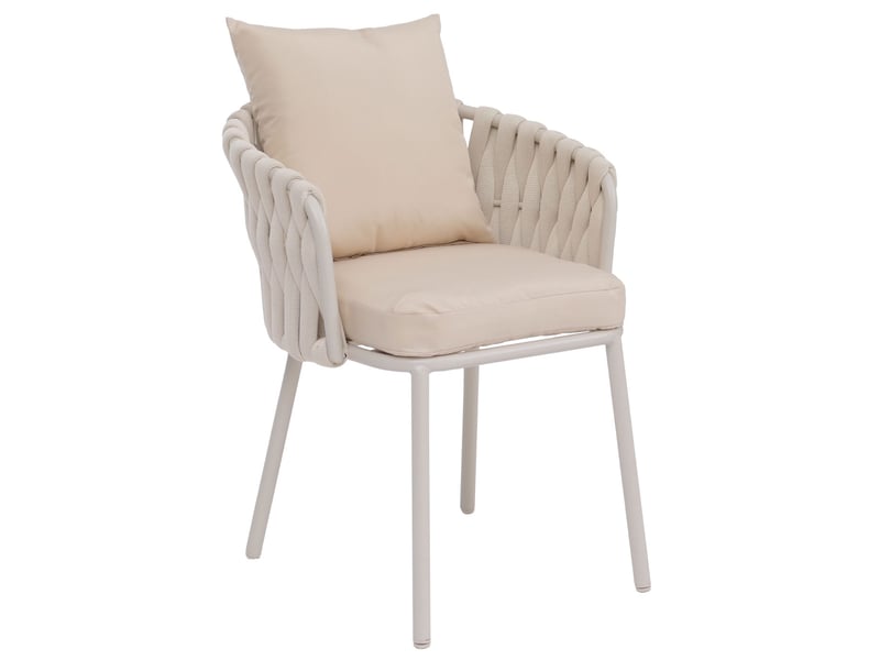  Lot de 6 chaises de salle à manger ou extérieur avec accoudoirs coussins amovibles et cordage élastique polyester crème et aluminium 04_0008726  - Conforama E