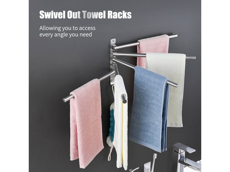 Porte-serviettes pivotant 5 barres avec crochets. Bras pliables en acier inoxydable pour salle de bain et cuisine, multicolore - Conforama C