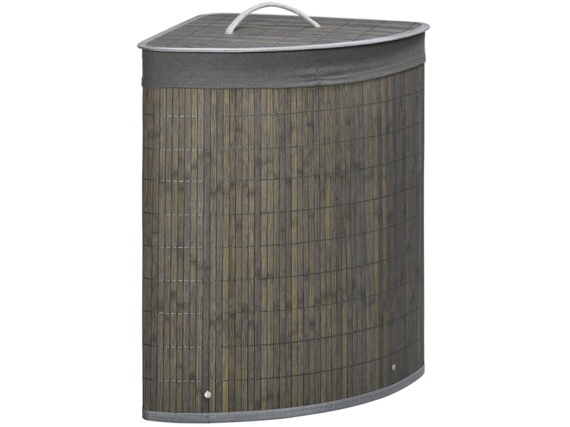  Panier à linge carré 38x38x57 cm avec couvercle et sac amovible bambou gris  - Conforama A