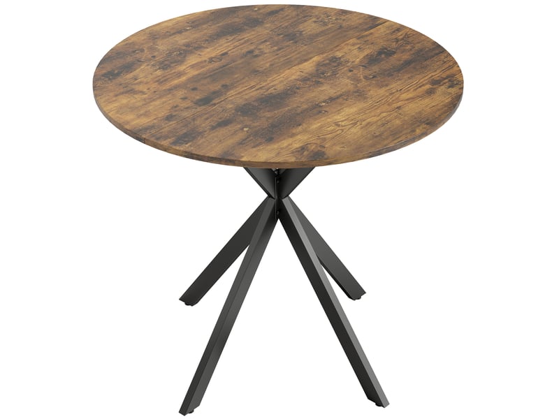 Table à manger ronde pour 2 personnes avec plateau aspect bois et piètement croisé en acier, rustique brun - Conforama B