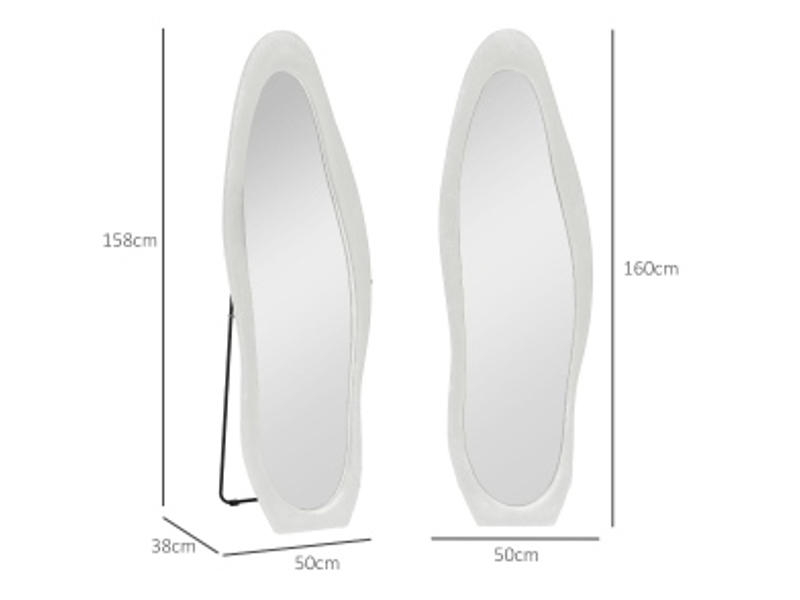  Miroir simple sur pied ondulé avec cadre mdf effet velours, pose au sol, murale ou inclinée blanc 50 × 160 cm  - Conforama C