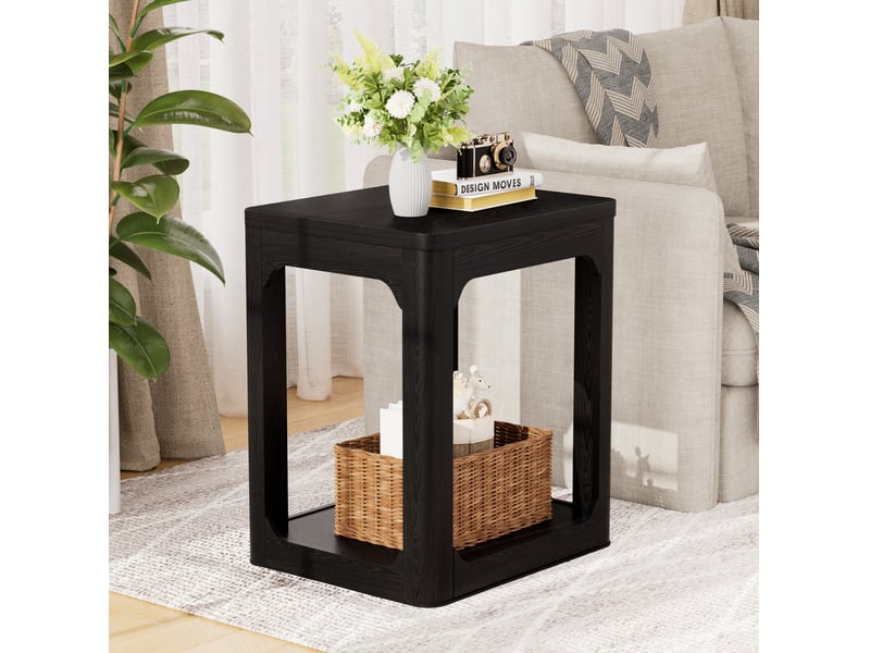  Lot de 2 tables d’appoint à 2 niveaux en mdf noir mat, 50 x 40 x 60 cm  - Conforama D