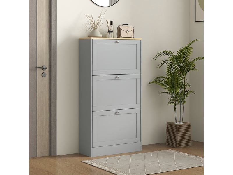  Meuble à chaussures étroit gris 3 tiroirs rabattables rangement 12-18 paires étagères réglables entrée 60x23,5x115cm T1003-01-12366 - Conforama E