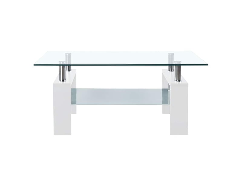  Table basse rectangulaire | table de salon blanc et transparent 95x55x40 cm verre trempé  - Conforama D