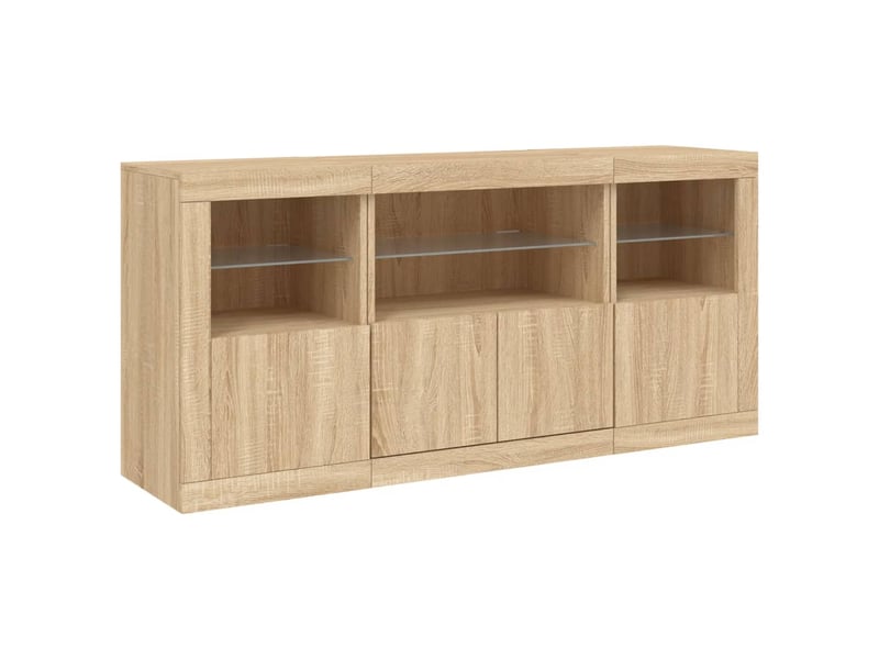  Buffet - bahut - meuble de rangement avec lumières led chêne sonoma 142,5x37x67 cm  - Conforama E