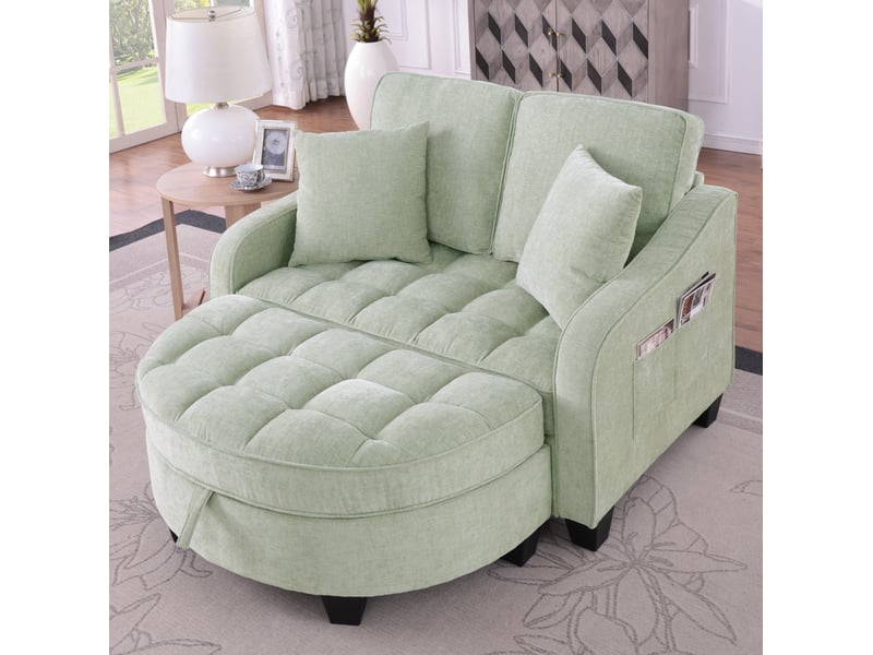  Canapé droit convertible 1 place en tissu bleu avec pouf de rangement, idéal pour les petits espaces  - Conforama B