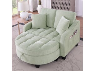 Canapé droit convertible 1 place en tissu bleu avec pouf de rangement, idéal pour les petits espaces